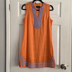 French Curve Linen Sleeveless Orange w/Lilac Accents Dress